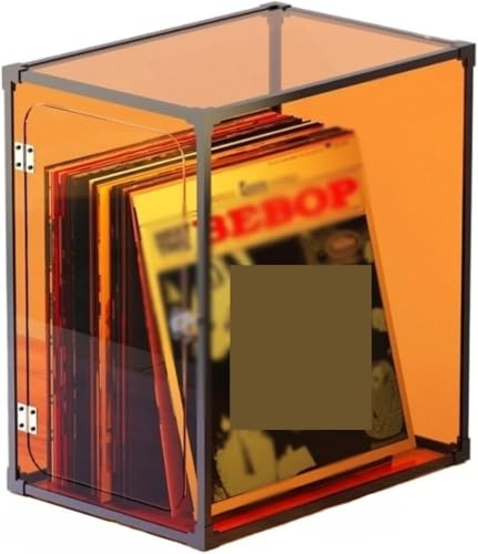 Support de disque, Étui de rangement for disques vinyles avec couvercle en aluminium et acrylique(Orange)