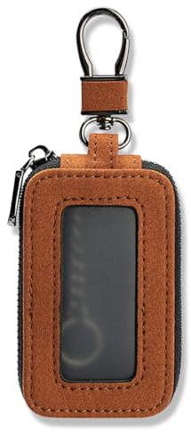 JYNXOR Funda de Cuero para Llavero de Auto - Porta Llaves con Ventana Transparente, Gancho de Metal y Cremallera, Bolsa Protectora para Llaves