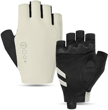 INBIKE Fahrradhandschuhe MTB Moutainbike Handschuhe Sommer Haslbfinger Fingerlos Herren Damen Radsport rutschfest Stoßfest Elastisch Reflektierend Atmungsaktiv Radsport Multifunkton Beige L