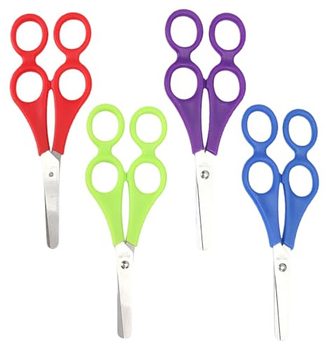 PHYNDR 4 Tijeras Para NiñOs, 17 Cm, Con Mango De Anillo De 4 Agujeros, Para NiñOs, GuarderíA, Principiantes, Bricolaje, Actividades Padre-Hijo (Verde + Morado + Azul + Rojo)