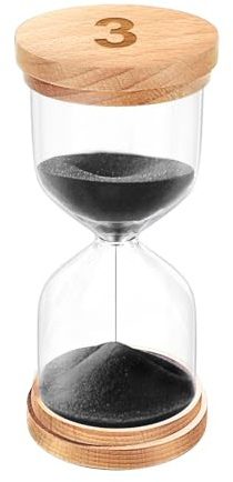 OMCCHK Sanduhr 3 Minuten, Sanduhr mit Schwarzem Sand, Holz Deko Büro, Heim, Wohnzimmer, Vintage Sanduhren Timer für Kochzeit, Yoga, Meditation, Schreibtisch Gadgets, Jubiläumsgeschenke
