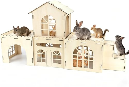 Extra Large Wooden Rabbit Castle, 5-in-1 Detachable Bunny House