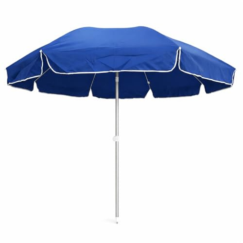 DANYX Ombrellone XXL Mare Spiaggia 240cm Palo Alluminio Stecche Fibra di Vetro Antivento Protezione UV50+ Inclinabile con Custodia e Punta a Trivella (Blu)
