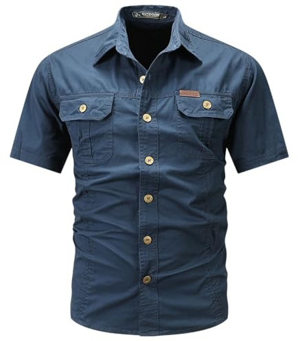 Generisch Chemise de travail à manches courtes en coton pour homme - Chemise d'été cargo avec poches - Chemise d'été tactique d'extérieur - Chemise de safari - Chemise de loisirs