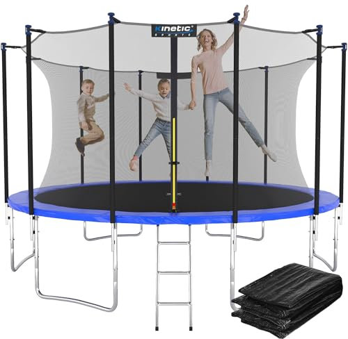 KINETIC SPORTS Trampolin Outdoor 'Salto Plus' Ø 183/244/305/366/400/430/490 cm - Komplett-Set für Kinder, USA Sprungtuch, Netz, Randpolster, Leiter - bis zu 160kg