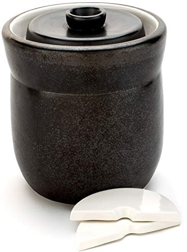 TOMO Vasija de fermentación con pesos, 3 L, kit de fermentación de cerámica, tarro de fermentación de sellado de agua, fermentador de chucrut - 3 litros (1 galón)