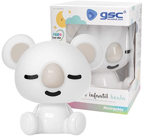 gsc evolution - Luz nocturna infantil LED Koala RGB con intensidad regulable y batería recargable, 7 modos de luz, Lámpara de mesa, lámpara portátil y decoración para habitación Regalo para niños