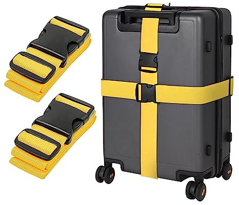 Gelb Koffergurt Koffer Band 195cm Gepäckgurt Lang Koffer Gepäckgurte Kofferband Gurt Kofferbänder 2er Set,Verstellbare Koffer Gepäckgurte Luggage Strap für Koffer