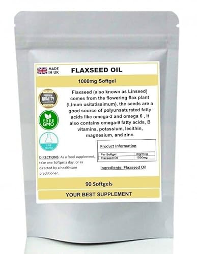 Flaxseed Oil 1000mg Softgel Capsules Pure Omega 3 6 9 Fatty Acids 30