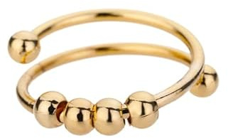Razered Anxiety Balls Beads Rings for Women Open Adjustable Finger Ring Stainless Steel Rotating Freely Anti Stress Jewelry - gold plated - Resizable