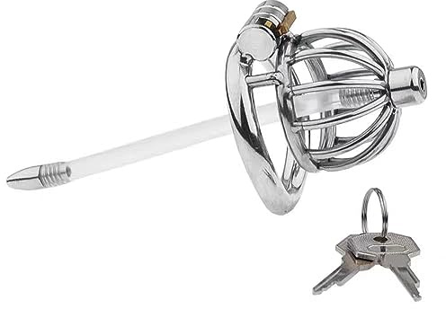 Gabbia Di Castità Piatta In Acciaio Inossidabile Blocco Di Castità Per Uomo Gabbia Per Pene Uomo Con Tubo In Silicone Design A Serratura Scura, Bondage Per Coppie SM Giocattoli Sessuali (45mm/1.77in)