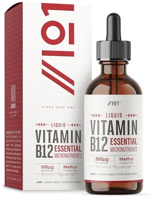 Vitamin B12 Liquid Drops 5000mcg - 60ml (2 Months Supply) - High Strength Methylcobalamin Supplement - Vegan & Vegetarian Friendly - By Alpha01