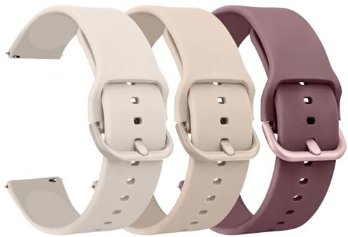 AK Pack 3 Watch Bands 20mm 22mm for Women Men, Replacement Straps Band for Smart Watch, soft skin-friendly silicone quick release, smart watch wristband (22mm, Starlight/MilkTea/Violet Smoke)