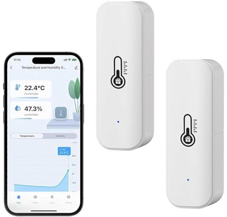 Thermomètre hygromètre Smart,capteur de température et d'humidité intérieures en modes WiFi et Bluetooth,moniteur de température ambiante avec app surveillance,stockage des données pour la maison.2PCS