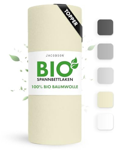 Jacobson Bio Spannbettlaken Topper 140x200cm Baumwolle Spannbettlaken, GOTS zertifiziertes Bettlaken, 160g/m² Jersey Spannbetttuch (Topper 140x200, Natur)