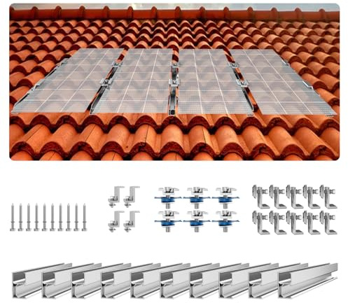 VEVOR Support de Panneau Solaire, Kit de Fixation de Panneaux Solaires avec 10 Rails 100 mm, 4 Pinces d'Extrémité, 6 Pinces Légères, pour Toit en Métal, Toit en Béton, Toit en Bois, Toit en Tuiles