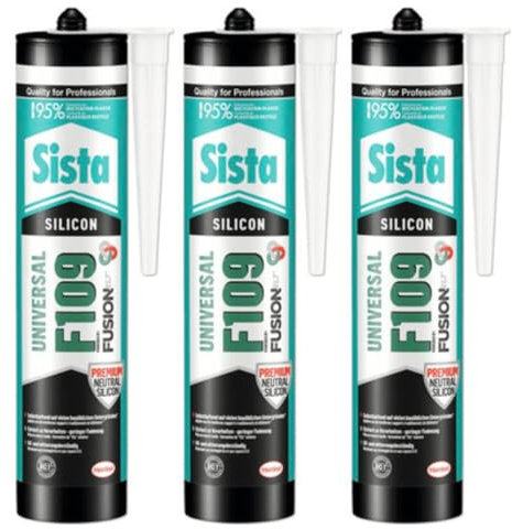 Sanitär Silikon F109 für Innen und Außen Weiss Bad und Küche - Schimmelressistent - UV und Witterungsbeständig - Perfekt für Badewannen, Waschbecken Toiletten (3 x 300ml)