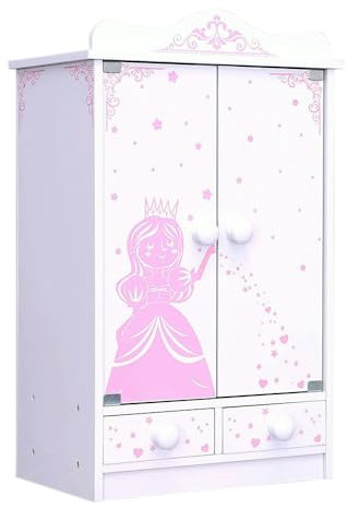 habeig XXL Kinderschrank Kleiderschrank 52 cm hoch Wandschrank Hängeschrank weiß 2 Türen Puppenschrank (Rosa/Weiss 833)