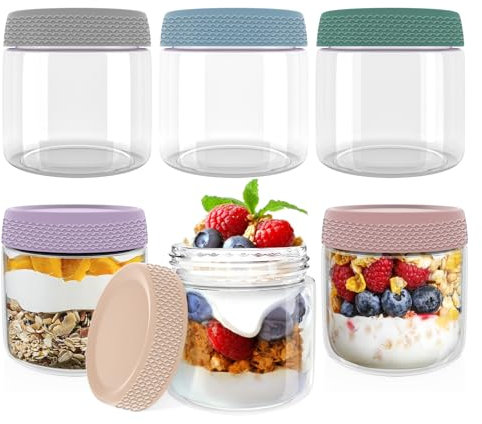 Homened 6-pack 12 oz Overnight Oats Containers with Lids, Glass jars with Airtight Lids, Wide mouth Mason Salad jars, Glass Food Storage Containers for Snacks Yogurt Spice Sugar