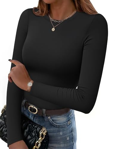 Women's Long Sleeve T-Shirts Slim Fit Tops Basic Casual Crew Neck Shirts