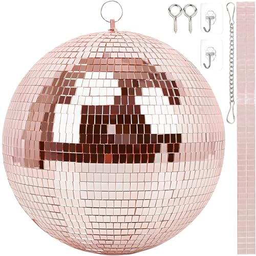 Spiegel-Discokugel 25cm,Discokugeln Zum Aufhängen,Spiegelkugel 25cm mit Selbstklebende Mini Spiegel und Haken Selbstklebend,Spiegelkugeln Disco Kugel,Ideal für Partys Oder DJ-Lichteffekt