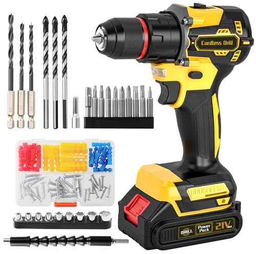 Drill, Cordless Brushless Hammer Drill and Screwdriver Set, 87PCS Accessories 2.0Ah 10mm 60N.m, 2 Speed 25+3 Electric Screwdriver, Power Impact Combi Battery Hand Drills Tool for Home Repair Men Gift