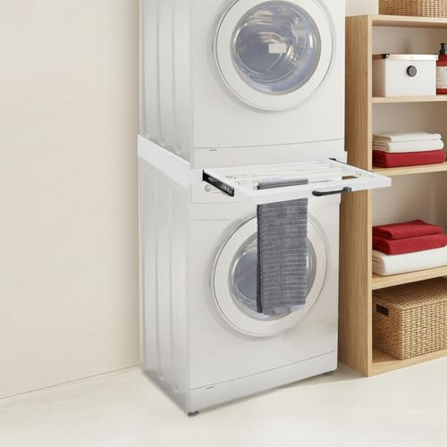 Telaio di collegamento per lavatrice e asciugatrice, universale, con corda a cricchetto, 61 x 55 cm, bianco