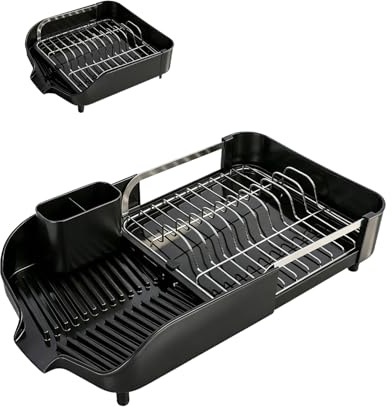 Sekey Scolapiatti da Appoggio in Acciaio Inox – Scolapiatti Pieghevole con Porta Posate, Resistente alla Ruggine & Sicuro per Alimenti, Stabile per Piano Cucina