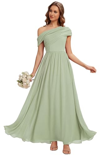 Ever-Pretty Robe Demoiselle d'honneur Une Épaule Chiffon Longue Fluide pour Mariage Soirée Verte Menthe 38