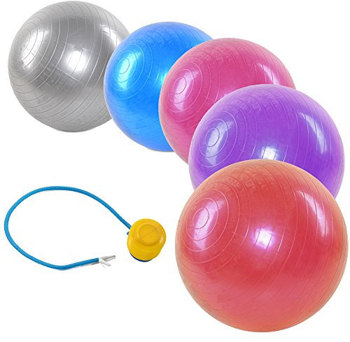 TNP Accessories EXERCISE GYM YOGA SWISS BALL FITNESS PREGNANCY BIRTHING ANTI BURST BALLS 55CM / 65CM / 85CM + FOOT PUMP (Silver, 65cm)