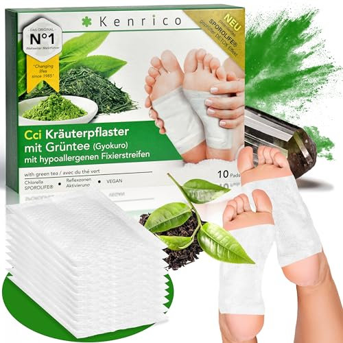 KENRICO Cci Kräuterpflaster mit Grüntee (Gyokuro) [100% natürlich] +EGCG Entgiftungspflaster Detox Entgiftung Pads Füße Detox Pflaster Körper entgiften Fusspflaster Patch