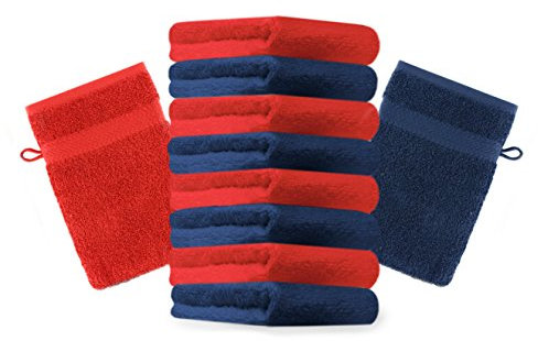 Betz 10 Stück Waschhandschuhe Premium 100% Baumwolle Waschlappen Set 16x21 cm Farbe dunkelblau und rot