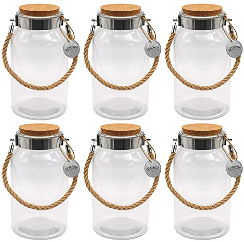 Dekovita 6 Unité Jar en Verre Décoration - Bocal Stockage 5L Couvercle en Liège - Ø16x30cm Lanterne Jardin - Bouteille Terrarium - Bocaux pour Plantes
