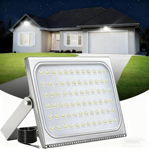 Viugreum 500 W LED-strålkastare, dagsljus vit 6 000 K, 50 000 lm utomhussäkerhetsljus, IP65 vattentäta säkerhetslampor vägglampa för trädgård, garage, hotell, gård