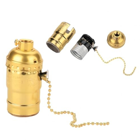 VIFER Portalampada E27 Vintage Portalampada con Catenella in Alluminio con Supporto per Illuminazione Base a Vite (Oro)