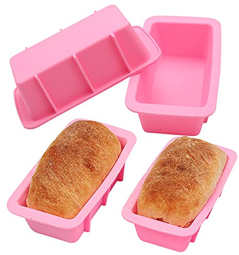 BAKER DEPOT Silicone Mini Bread Loaf Pans for Baking Nonstick Small Toast Cake Bakeware 6.5 inch Rectangle Mould DIY Handmade Soap Set of 4