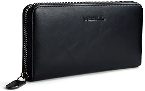 VISOUL Premium Brieftasche Echtleder Italienisches Leder mit RFID Schutz, XL Geldbörse für Herren Damen L02 Schwarz