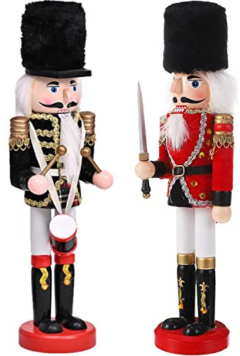 KAHEIGN 2Pcs Nussknacker Figuren Holz Nussknacker Soldaten, 30cm Traditionelle Weihnachten Nussknacker Figuren Deko aus Kiefernholz für Zuhause Weihnachtsdekoration Weihnachtsschmuck