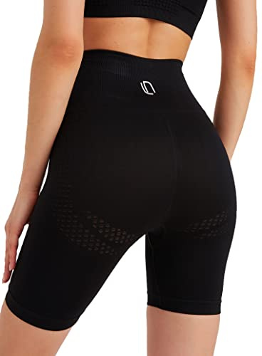 Leif Nelson Pantaloni corti da ciclismo, da donna, leggings booty, a vita alta, per sport, palestra, senza cuciture, opachi, sportivi, yoga, ragazze, fitness, per palestra, allenamento, Nero , Large