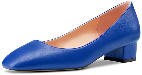 HEUIVZAR Femmes Talon Heel Escarpins Carré Bout Kitten Bas Chunky Bloc Talon Heel Slip-on Matte Dress Chaussures Mariée Vacances Bleu 2 3.5 CM 39 EU