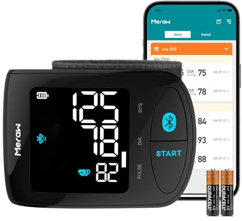 Meraw Blood Pressure Monitor Adult Cuff, Blood Pressure Cuff Monitor Wrist, Blood Pressure Machine Home Use 5.3-8.5 Irregular Heartbeat Monitoring APP Automatic Bluetooth High Accuracy Aspen Black