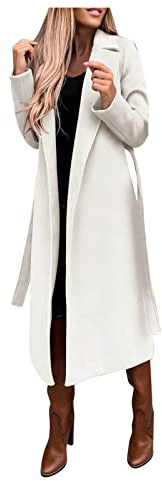 Damvinterkappa, lång ullrock, varm övergångsjacka, enfärgad, smal kavajjacka, elegant vindjacka, mode, overcoat, Vit, S