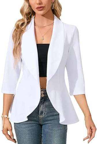 Clearlove Business Jersey Blazer - Blazer da donna, elegante, sportivo, sciancrato, maniche a 3/4, bianco, XL
