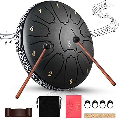 Steel Tongue Drum PaNt 6 Inch 11 Tone Hand Pan Percussion Musical Instrument Drum Set with Drumsticks, Drumstick Stand for Adult Kid Musical Education Yoga (Black)