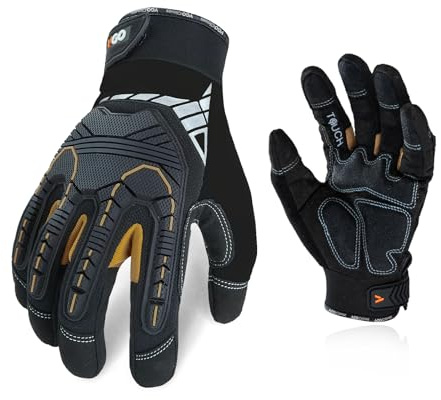 Vgo... Guanti da Lavoro Uomo Resistenti, Guanti Antivibrazione Meccanico Antiurto in Pelle, Guanti Protettivi Sicurezza Pesante Rigger Heavy Duty per Decespugliatore Camionista Edilizia, 1 paio