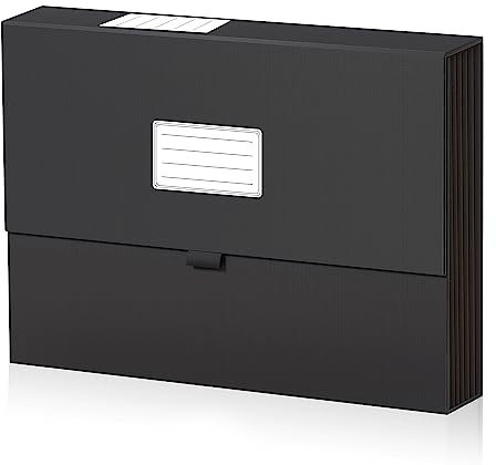 JiaWei Fächermappe - Dokumentenmappe A4 7 Fächern, Ordner Organizer mit Magnetisch Deckel, Etiketten, Ordnungsmappe A4 Aus 2250 g/m² Extra Starkem Karton - Schwarz