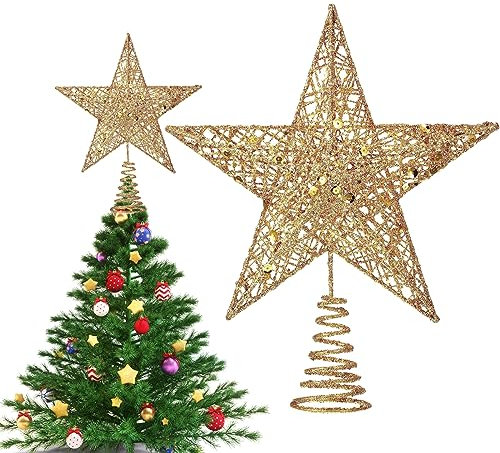 Estrella Punta Metal para El Árbol - Estrella De Navidad Dorada, Árbol De Navidad Estrella, Estrella De Navidad Brillante, Decoración del Árbol De Navidad - 24cm Estrella De Abeto Navideña