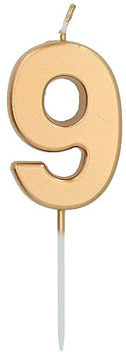 Folat 24149 Kuchen Kerze Ziffer/Zahl 9 Gold-5 cm Geburtstagskerzen für Geburtstag, Geburtstagsdeko, für Kinder Partys, Hochzeiten, Firmenfeiern, Jubiläen