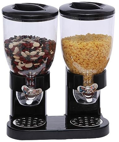 Lebensmittelspender aus Kunststoff,Müslispender doppelt,32×19×42cm,Haferflockenbehälter Cornflakes,Cerealien Spender,Drehsystem,BPA-frei,für Getreide,trockene Früchte,Paste,Süßigkeiten (3.5L Rund)