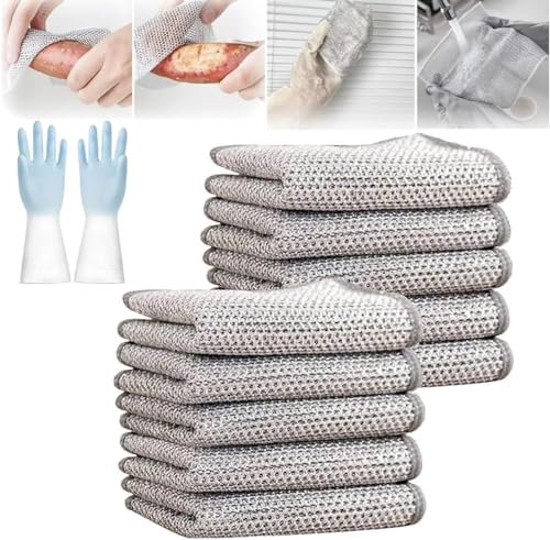 Mehrzweck-Geschirrspüllappen aus Draht für Nass und Trocken, 8 Stück Multipurpose Kratzfestes Wire Dishwashing Rags, Gusseisenreiniger, Wiederverwendbar Putztücher, Topfreiniger Putzlappen für Küche